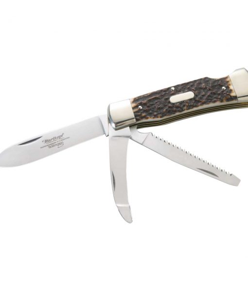 Hartkopf Pocket Knife Stag With Saw & Gutting Blade